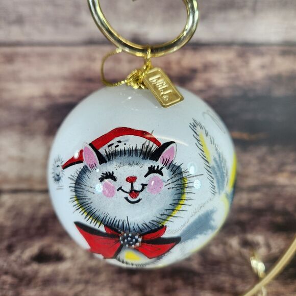 Cat Kitten Christmas Ornament Li Bien Reverse Hand Painted Pier 1 One 2017 w Box - Picture 5 of 14